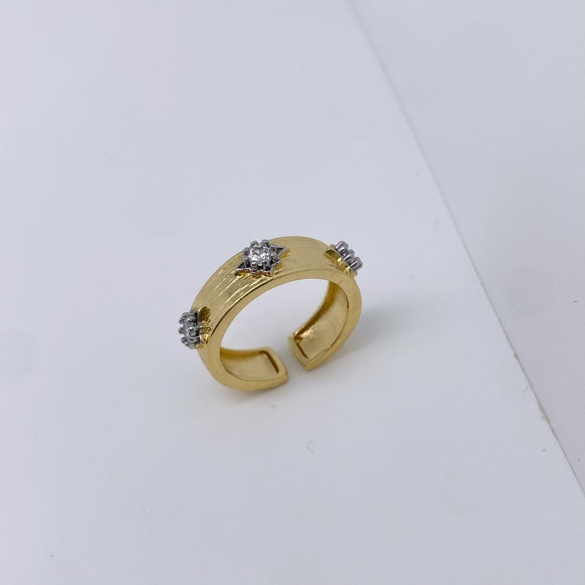 Designer Dual Tone Gold Silver CZ Copper Textured Bracelet Ring Set Bulk