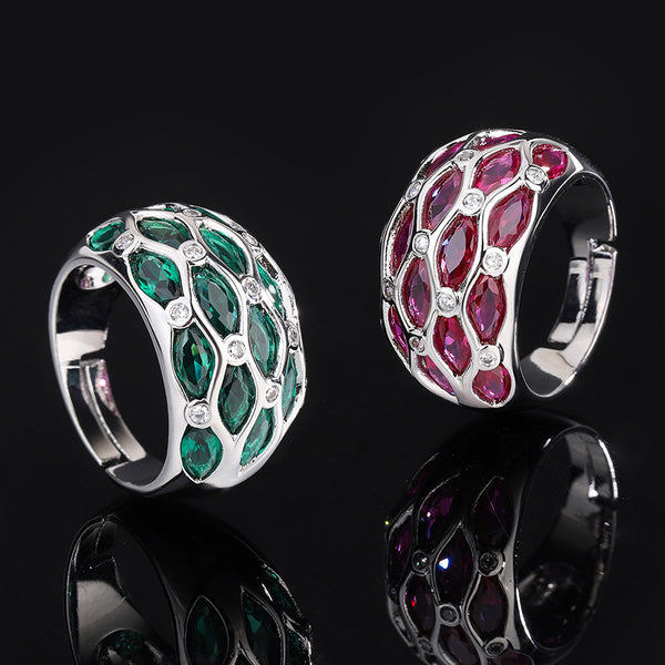 Oval Silver Maroon White Cubic Zirconia Crystal Free Size Ring Bulk Main image