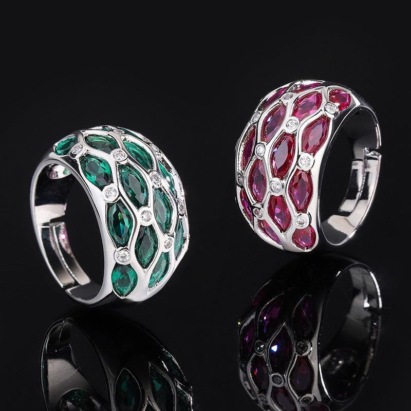 Oval Silver Maroon White Cubic Zirconia Crystal Free Size Ring Bulk Main image
