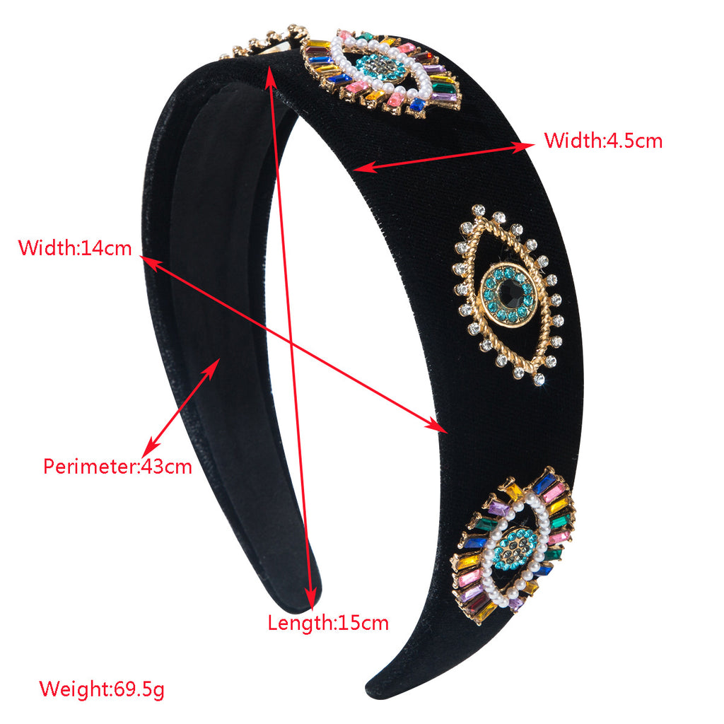 Evil Eye Eyelashes Black Gold Rhinestone Cubic Zirconia Headband Hair Band Accessories For Women