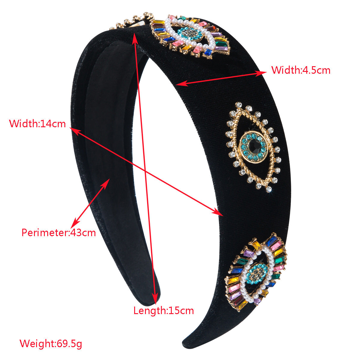 Evil Eye Eyelashes Black Gold Rhinestone Cubic Zirconia Headband Hair Band Accessories For Women