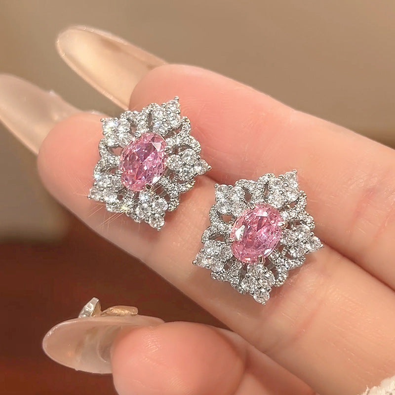 Flower Red Gemstone Silver CZ Necklace Earring Ring Set Bulk