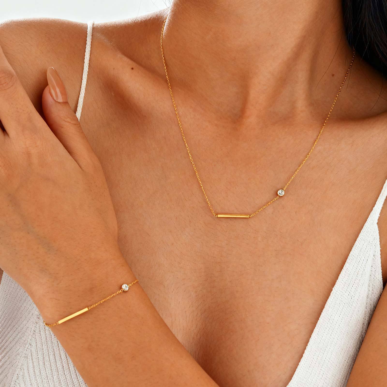 Gold Minimal Bar Plain Stainless Steel Pendant Chain For Women Main image