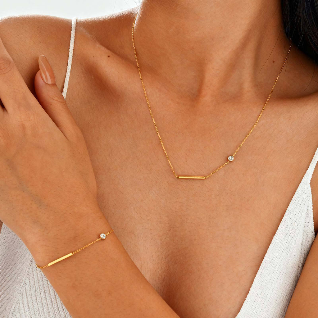 Gold Minimal Bar Plain Stainless Steel Pendant Chain For Women