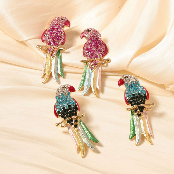 Multi Color Parrot Gold Rhinestone Dangler Earrings For Women Bulk Main image