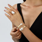 White Elegant Baroque Stone Gold Plated Pearl Necklace Combo Set Bulk