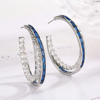 Baguette Blue Pink Silver CZ Anti Tarnish Hoop Earring Bulk