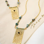 Designer Green Beads Gold Plated Sunburst Stainless Steel Necklace Bulk