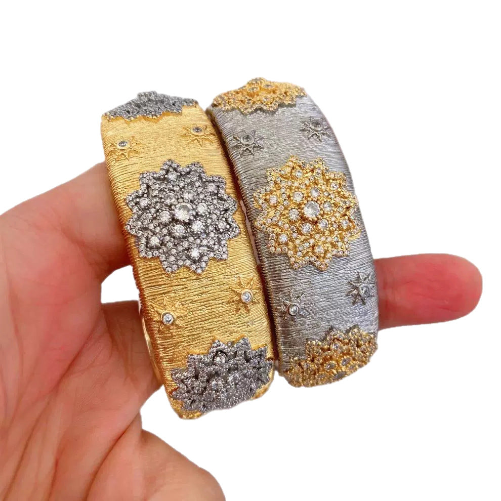 Flower CZ 18K Gold Silver Adjustable Cuff Bracelet Band Ring Bulk
