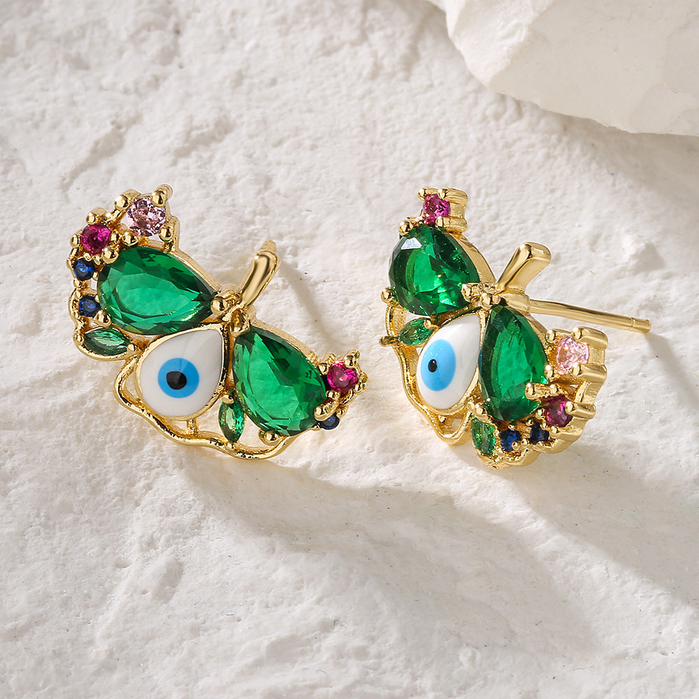 Multi Color Evil Eye Gold Cubic Zirconia Copper Stud Earrings Women Bulk