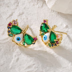 Multi Color Evil Eye Gold Cubic Zirconia Copper Stud Earrings Women Bulk