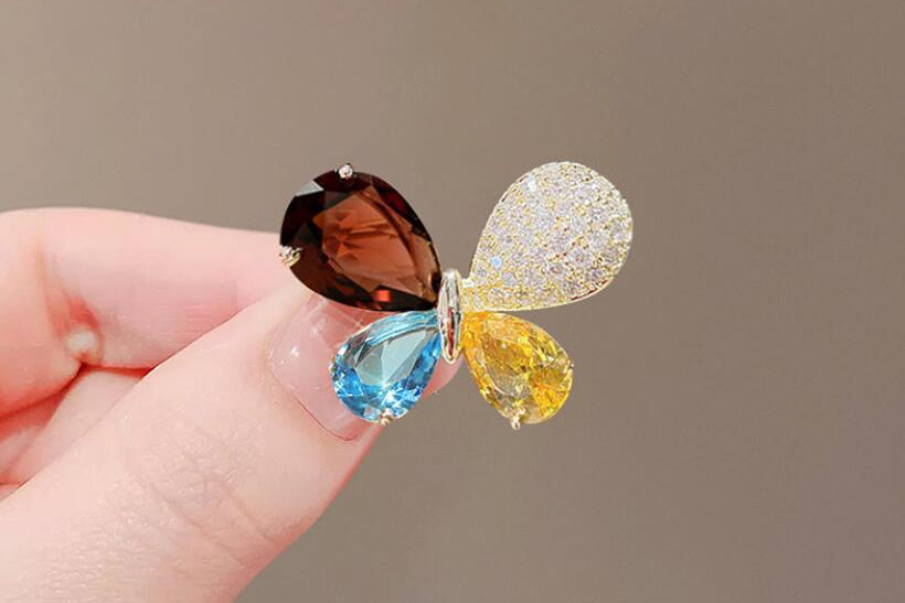 Multi Color Butterfly Gold Plated Cubic Zirconia Copper Brooch Women Bulk