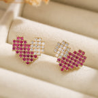 Heart Pink 18K Gold Cubic Zirconia Anti Tarnish Stud Earring Bulk
