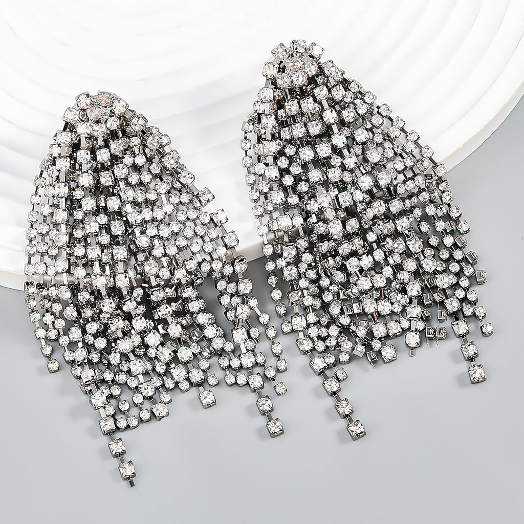 18K Gold Silver Rhinestone Dangler Chandelier Tassel Earring Bulk