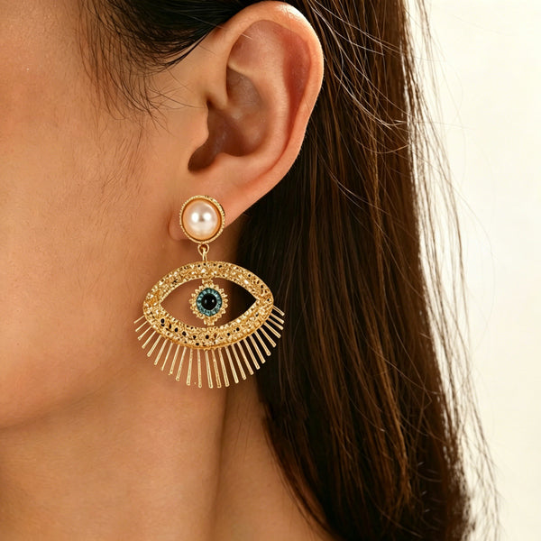 Gold Evil Eye Rhinestone Drop Earrings For Women Bulk Secondary image