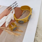 Flower CZ 18K Gold Silver Adjustable Cuff Bracelet Band Ring Bulk