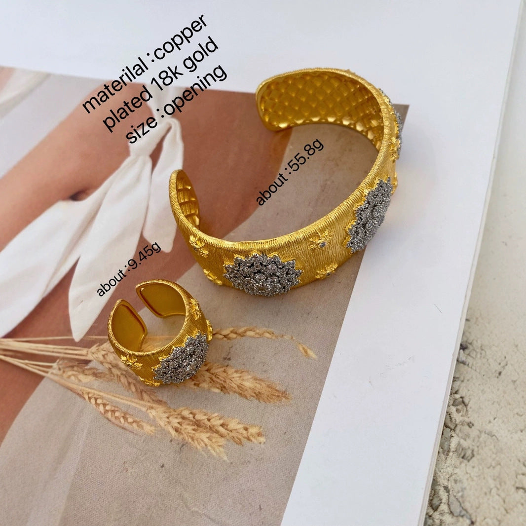 Flower CZ 18K Gold Silver Adjustable Cuff Bracelet Band Ring Bulk