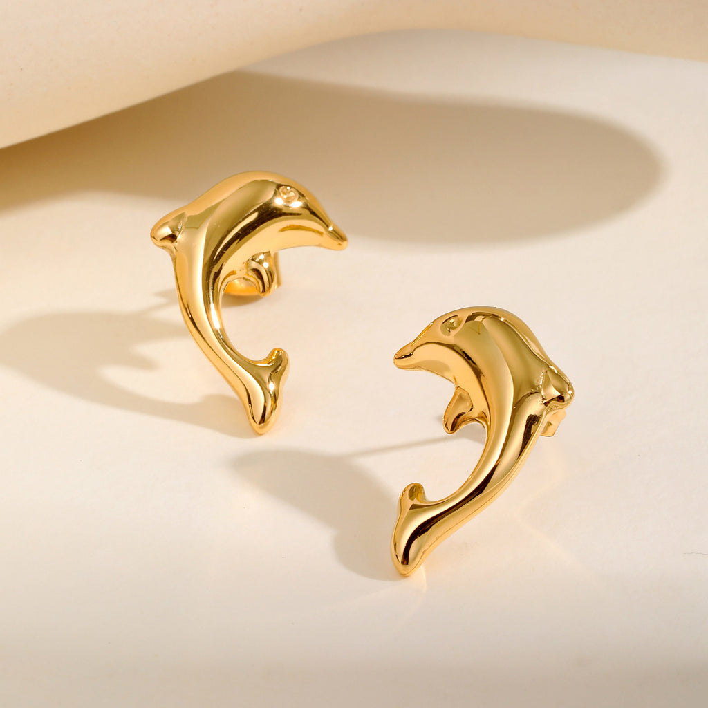 Bulk Modern Dolphin Style Gold Plain Stainless Steel Stud Earrings