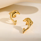 Bulk Modern Dolphin Style Gold Plain Stainless Steel Stud Earrings