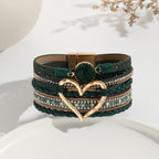 Heart Multi Layered Leather Bracelet Wrist Band For Women Bulk