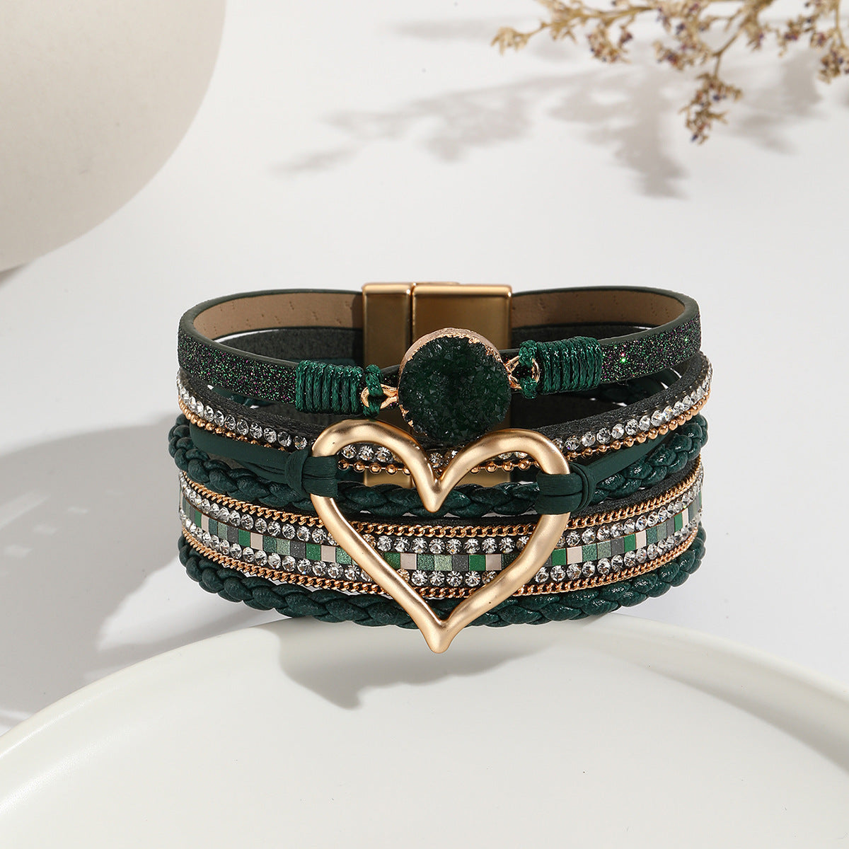 Heart Multi Layered Leather Bracelet Wrist Band For Women Bulk