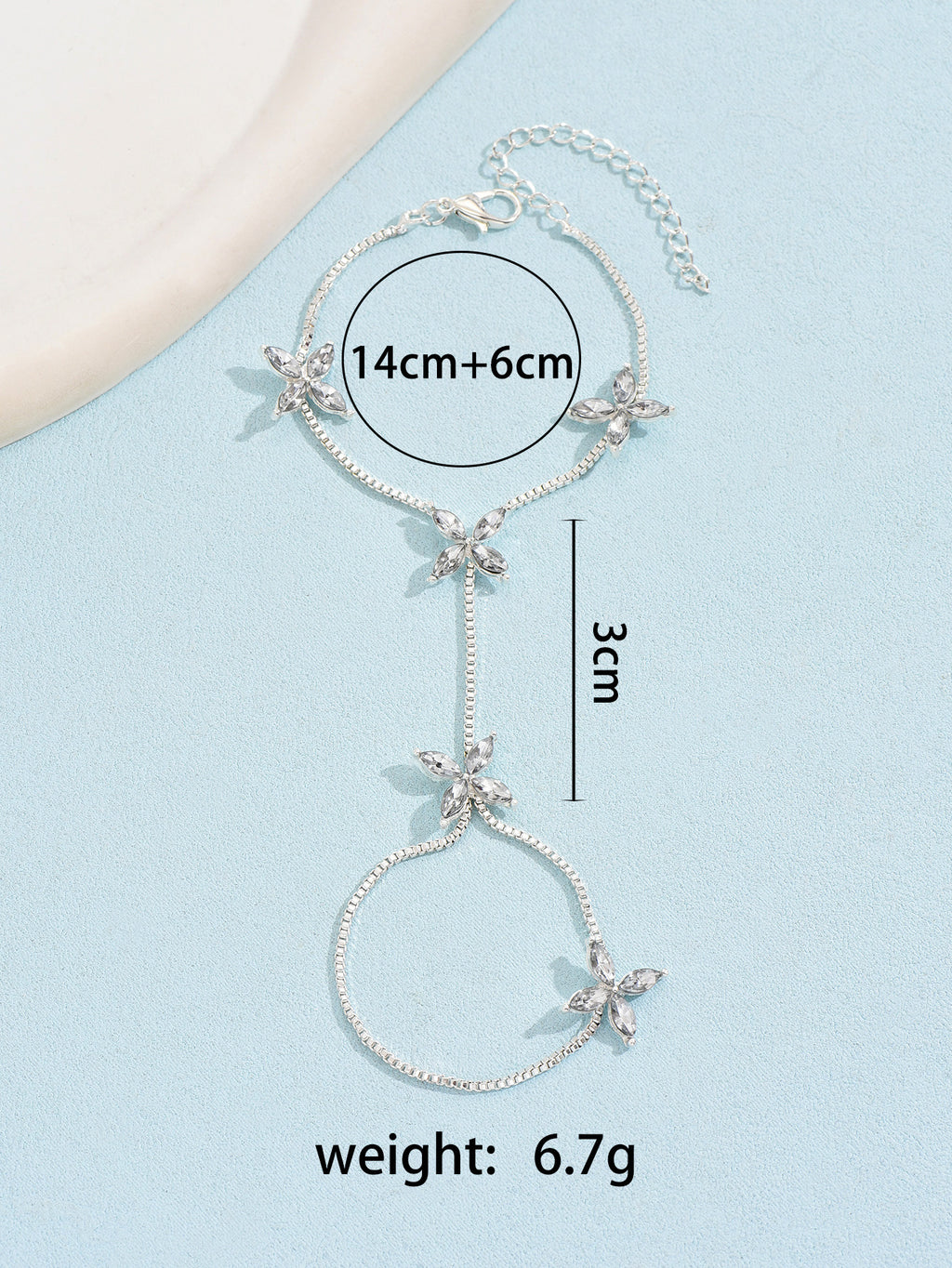 Flower Oval Solitaire Gold Silver Anti Tarnish Box Chain Bracelet Joint Ring For Women