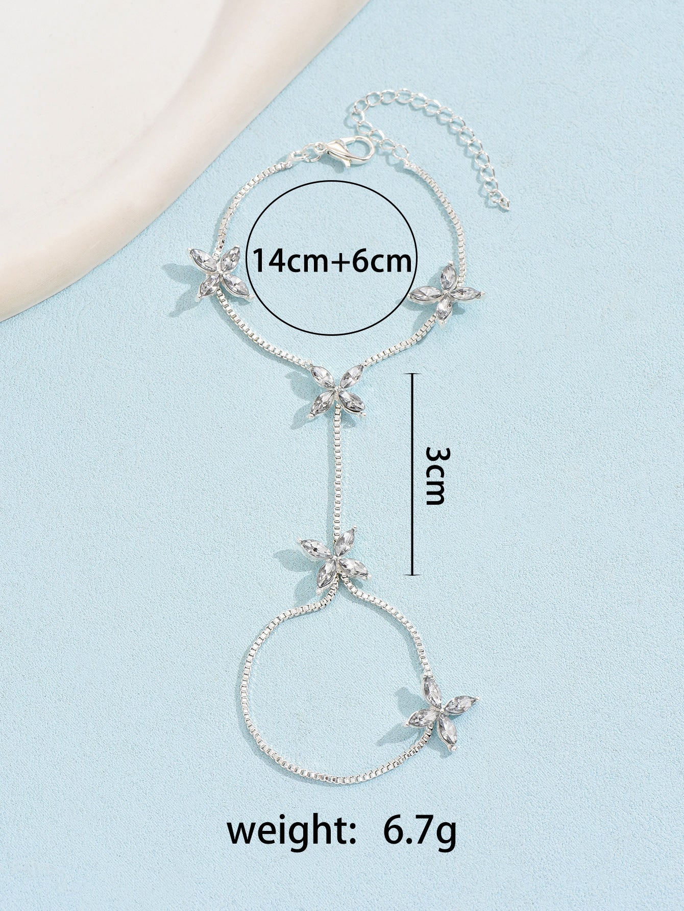Flower Oval Solitaire Gold Silver Anti Tarnish Box Chain Bracelet Joint Ring For Women