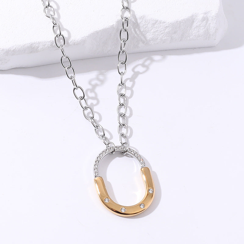 Lock CZ Gold Rose Gold Silver Stainless Steel Link Chain Necklace Bulk