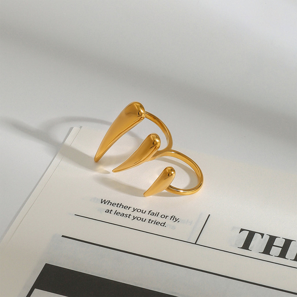 Pointy 18K Gold Anti Tarnish Stainless Steel Dual Finger Ring Bulk