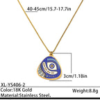 Evil Eye Gold Plated Blue & White Enamel Stainless Steel Necklace Bulk