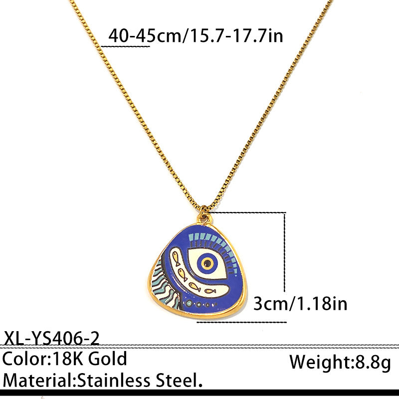 Evil Eye Gold Plated Blue & White Enamel Stainless Steel Necklace Bulk
