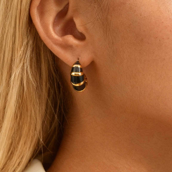 Bulk White Black Twisted Croissant Gold Stainless Steel Stud Earrings Secondary image