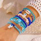 Blue Stone White Shell Starfish Evil Eye Gold Pearl Beads Bracelet Bulk