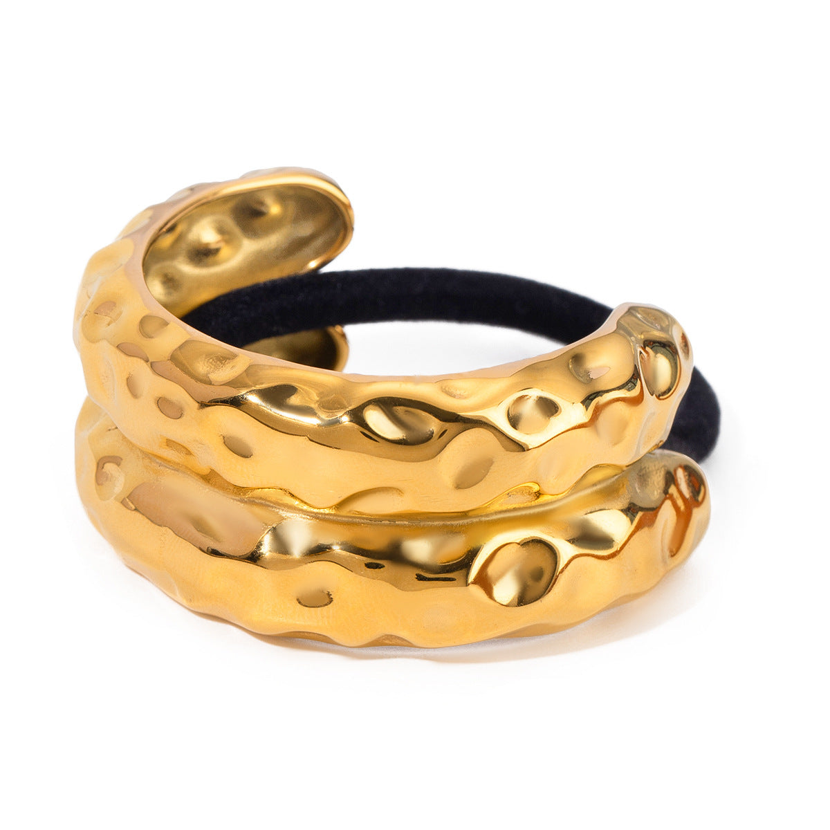 European and American Internet Celebrant Trend Stainless Steel 18k Gold Double-layer Hammer Hair Ring Cross-border Niche High-grade Exaggerated Hair Accessories Hair Rope