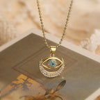 Moon Evil Eye 18K Gold CZ Anti Tarnish Pendant Chain Earring Set Bulk