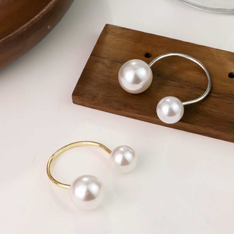 Dual Pearl White 18K Gold Anti Tarnish Free Size Ring For Women Bulk