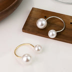 Dual Pearl White 18K Gold Anti Tarnish Free Size Ring For Women Bulk