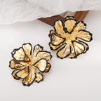 Beaten Finish Flower 18K Gold Black Stud Earring For Women Bulk