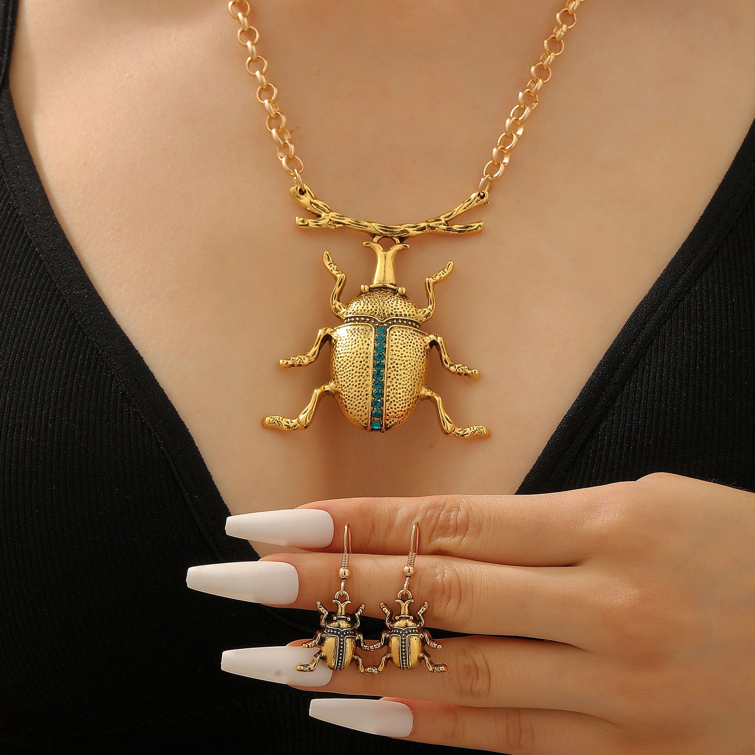 Trendy Insect Beetle Gold Silver Plated CZ Necklace Earring Set Bulk