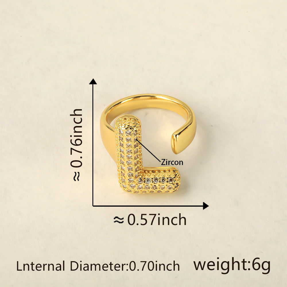 All Initial Letter Alphabets CZ Gold Anti Tarnish Adjustable Ring Bulk