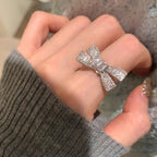 Bow Baguette Cubic Zirconia Silver Anti Tarnish Adjustable Ring Bulk