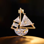 Modern Sailboat Style Gold Silver CZ Copper Anti Tarnish Brooch Bulk