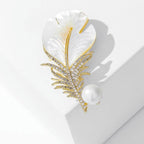 White Feather Gold Cubic Zirconia Copper Brooch For Women Bulk