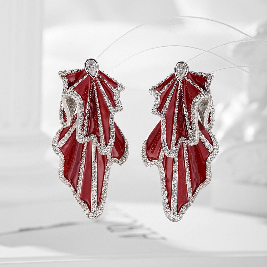 Studded Silver Maroon Red Cubic Zirconia Dangler Earring Women Bulk