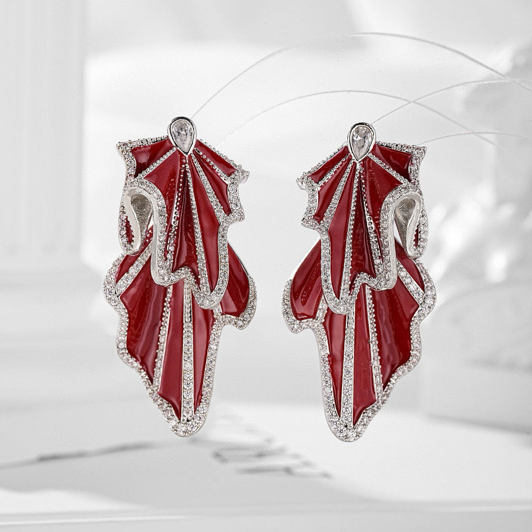Studded Silver Maroon Red Cubic Zirconia Dangler Earring Women Bulk