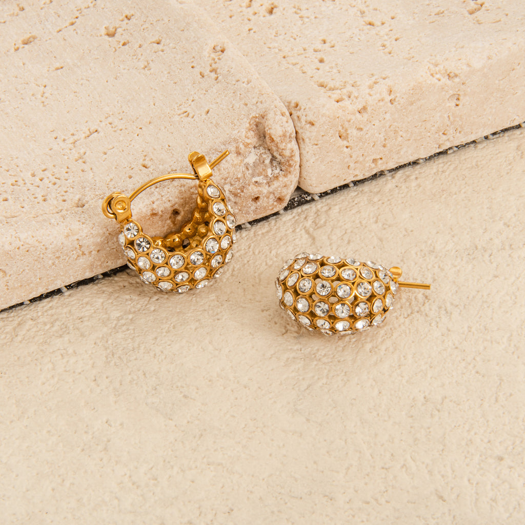 Bulk Gold Plated CZ Anti Tarnish Stainless Steel Hoop Earrings