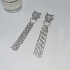 Long Panther Cubic Zirconia Silver Dangler Tassel Earring Women Bulk