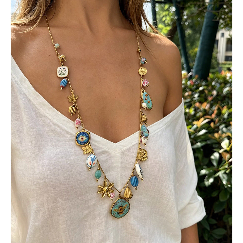 Luxury Multi Color Turquoise Gold Plated Beads Copper Necklace Bulk