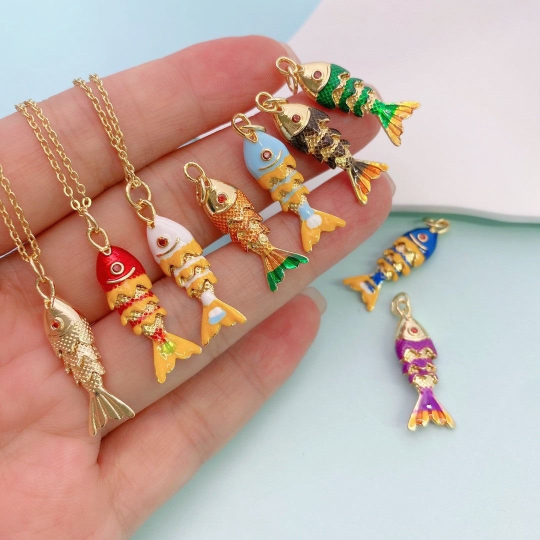 Multi Color Fish Gold Plated Enamel Copper Pendant Chain Women Bulk  Main image