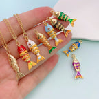 Multi Color Fish Gold Plated Enamel Copper Pendant Chain Women Bulk 